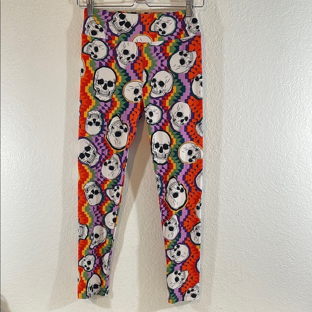LuLaRoe Skull Colorful Leggings Buttery Soft One Size Halloween Stretch